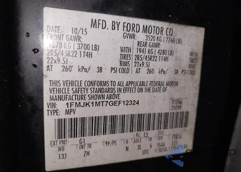 2016 Ford Expedition El Platinum z USA, uszkodzony, nr VIN 1FMJK1MT7GEF12324